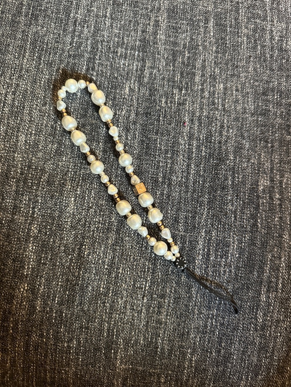 Casetify White Pearl and Gold Beaded Phone Strap